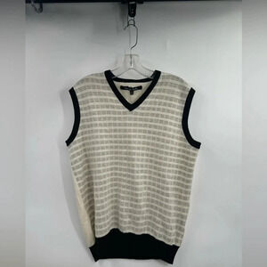 Travis Mathew Mens Sweater Vest sz M Cream Pullover Marino Wool Golf Casual